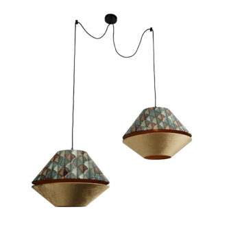 Závesná lampa čierna s dvojitým zamatovým tienidlom s dizajnom listov a béžovou farbou 2-svetlá - Cava Luxe