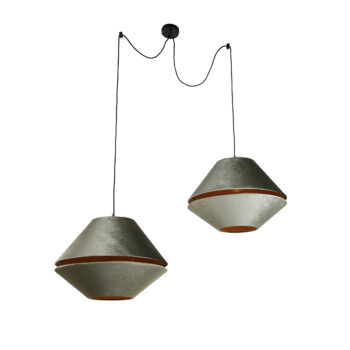 Závesná lampa čierna s dvojitým zamatovým tienidlom zelená so zlatým interiérom 2-svetlá - Cava Luxe