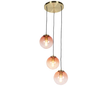 Závesné svietidlo v štýle Art Deco mosadz 45 cm 3-svetlo ružové - Pallon