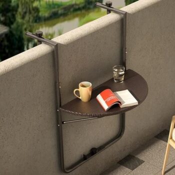 Závesný balkónový stolík – skladací, nastaviteľný a odolný voči počasiu hnedá