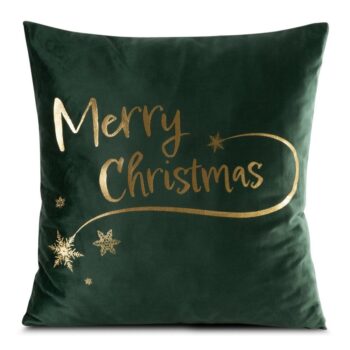 Zelená zamatová vianočná obliečka Merry Christmas Šírka: 45 cm | Dĺžka: 45 cm