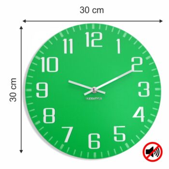 Zelené hodiny na stenu s tichým chodom
