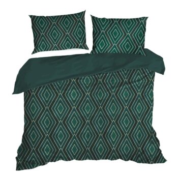 Zelené posteľné obliečky - geometrický vzor 3 časti: 1ks 220x200 + 2ks 70x80