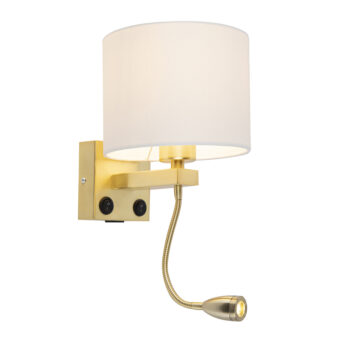 Zlatá nástenná lampa USB s bielym tienidlom - Brescia Combi