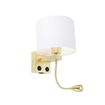 Zlatá nástenná lampa s USB a bielym tienidlom 18 cm - Brescia Combi