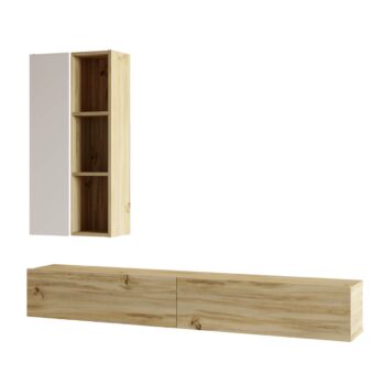 LEVY 10 - Estetický doplnok pre Váš interiér Oživte svoju obývaciu izbu, kanceláriu alebo pracovňu s televíznym stolom LEVY 10. Tento stolík nielen že vyniká svojim moderným dizajnom, ale tiež ponúka praktické využitie vďaka skrinke a regálu.  Typ tovaru: TV stolík Vhodné do miestnosti: Obývacia izba, kancelária, pracovňa Materiál: LTD, hrúbka 18 mm Rozmery: 174,6 x 27,3 x 97,6 cm Podrobnosti o rozmere:  TV stolík: š 174,6 xv 25 xh 27, 3 cm Regál: š 48,2 xv 97,6 xh 22 cm   Farba: Dub Left + biela  Vybavenie: 1 dverové dvierka (skrinka) a regál Štýl: Moderný, dizajnový  Tvar: Obdĺžnikový, rovný Zostava obsahuje: TV stolík, regál  Vyberte si LEVY 10 a vdýchnite svojmu interiéru nádych luxusu a elegancie bez toho, aby ste museli obetovať praktickosť. Ideálna voľba pre tých, ktorí hľadajú kombináciu štýlu a funkcie.