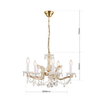 5-plameňový visiaci luster TJURA, 60 cm