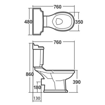 AQUALINE - ANTIK WC kombi misa, 35x72 cm, biela AK107-432