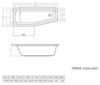 AQUALINE - OPAVA vaňa 160x70x44cm, pravá, biela A1671