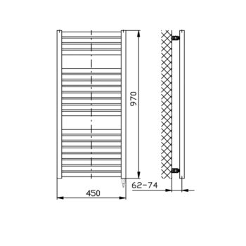 AQUALINE - TONDI-E elektrické vykurovacie teleso, rovné, 450x970 300 W, čierny mat DE456T