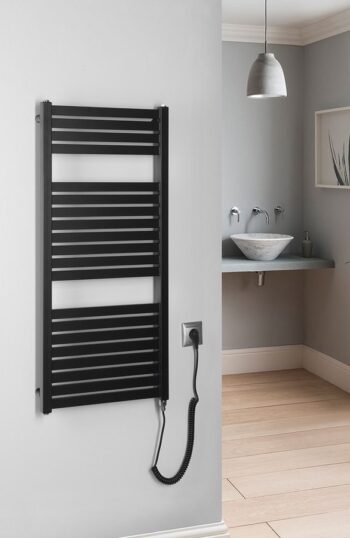 AQUALINE - TONDI-E elektrické vykurovacie teleso, rovné, 450x970 300 W, čierny mat DE456T
