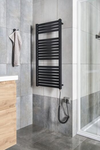 AQUALINE - TONDI-E elektrické vykurovacie teleso, rovné, 450x970 300 W, čierny mat DE456T