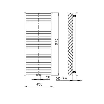 AQUALINE - TONDI vykurovacie teleso 450x970 stredové pripojenie, biela DT450T
