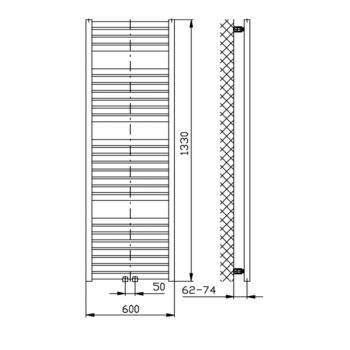 AQUALINE - TONDI vykurovacie teleso 600x1330 stredové pripojenie, biela DT480T