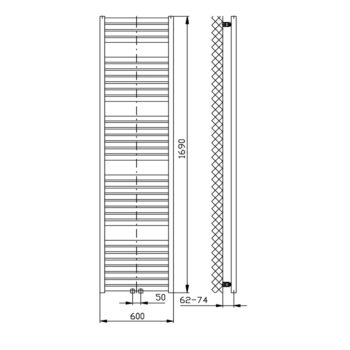 AQUALINE - TONDI vykurovacie teleso 600x1690 stredové pripojenie, biela DT490T