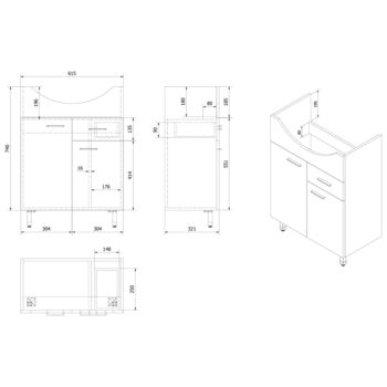 AQUALINE - ZOJA umývadlová skrinka 61,5x74x32cm, 2x dvierka, 1x zásuvka, dub platin 51165