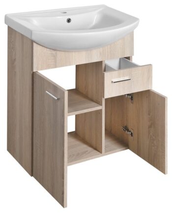 AQUALINE - ZOJA umývadlová skrinka 61,5x74x32cm, 2x dvierka, 1x zásuvka, dub platin 51165