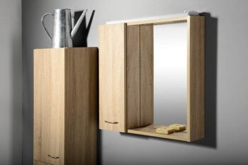 AQUALINE - ZOJA/KERAMIA FRESH galérka s LED osvetlením 60x60x14cm, ľavá, dub platin 45027