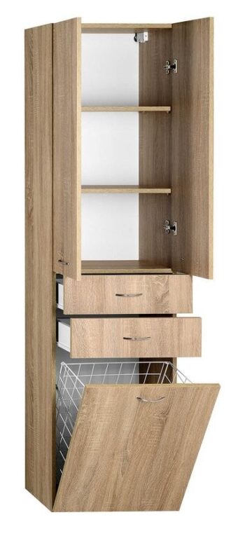 AQUALINE - ZOJA/KERAMIA FRESH skrinka vysoká s košom 50x184x29cm, dub platin 51295