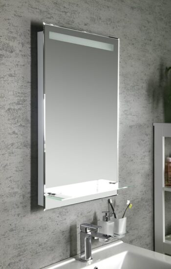 AQUALINE - Zrkadlo s LED osvetlením a policou 50x80cm, gombíkový vypínač ATH52