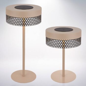 Akumulátorová stolová lampa Booha, béžová, kov, IP44, stmievateľné