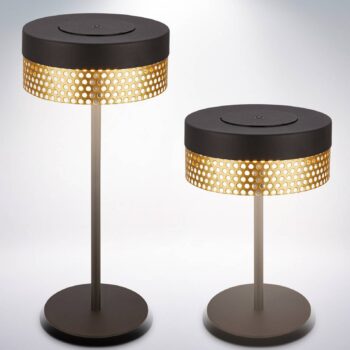 Akumulátorová stolová lampa Booha, čierna, kov, IP44, stmievateľná