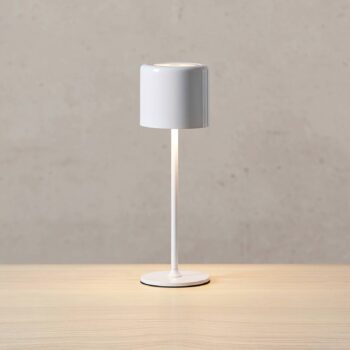 Akumulátorová stolová lampa Filo pre vonkajšie použitie, biela