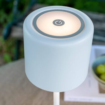 Akumulátorová stolová lampa Filo pre vonkajšie použitie, biela