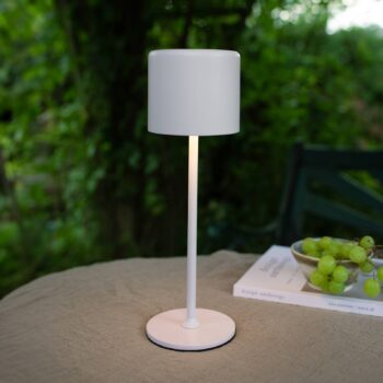 Akumulátorová stolová lampa Filo pre vonkajšie použitie, biela