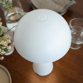 Akumulátorová stolová lampa Fungi pre vonkajšie použitie, biela