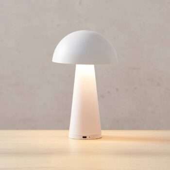 Akumulátorová stolová lampa Fungi pre vonkajšie použitie, biela