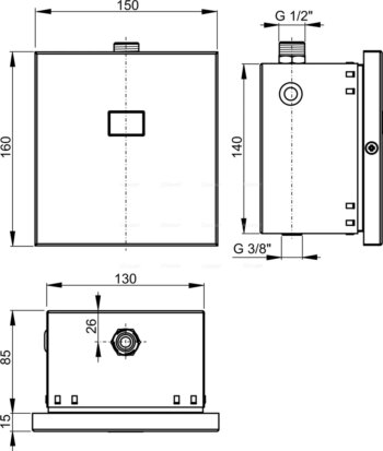 Alcadrain 1 - Alcadrain Automatický splachovač pisoáru, kov, 12 V (napájanie zo siete) ASP4-K ASP4-K