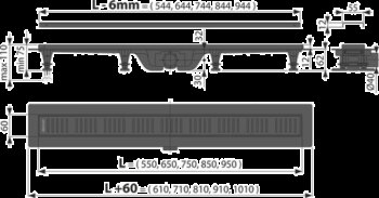 Alcadrain 1 - Alcadrain Podlahový žľab s okrajom pre perforovaný rošt, čierna-mat APZ10BLACK-750M APZ10BLACK-750M