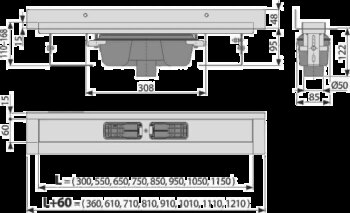 Alcadrain 1 - Alcadrain Podlahový žľab s okrajom pre plný rošt as pevným golierom k stene, zvislý odtok APZ1016-300 APZ1016-300