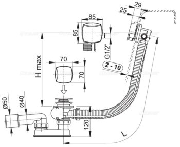 Alcadrain 1 - Alcadrain Sifón vaňový automat s napúšťaním prepadom, kov A564KM3-100 A564KM3-100