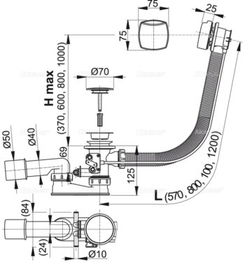 Alcadrain 1 - Alcadrain Sifón vaňový pre hydromasážne vane, chróm A566-112122-80 A566-112122-80