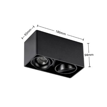 Arcchio Kubika stropné svietidlo, 19 cm, čierne, 2 svetlá, kov