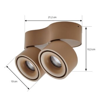 Arcchio LED stropné bodové svetlá Rotari, hnedé, 2-pl., 8,9W