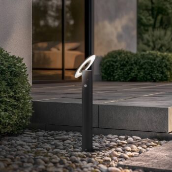 Arcchio LED svetlo na chodník Tovio, antracit,, Ø 24cm, senzor