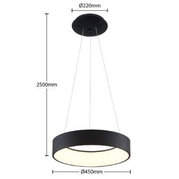 Arcchio LED závesná lampa Aleksi, Ø 45 cm, čierna, kov, CCT