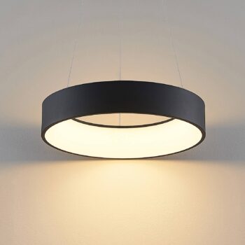 Arcchio LED závesná lampa Aleksi, Ø 45 cm, čierna, kov, CCT