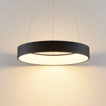Arcchio LED závesná lampa Aleksi, Ø 60 cm, čierna, kov, CCT