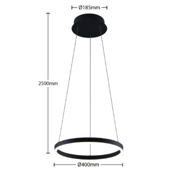 Arcchio LED závesné svetlo Albiona, čierne, 1 krúžok, Ø 40 cm
