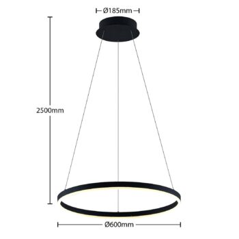 Arcchio LED závesné svietidlo Albiona, čierne, 1 krúžok, Ø 60 cm