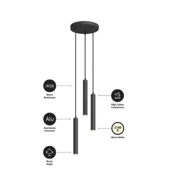 Arcchio LED závesné svietidlo Franka, 3 svetlá, Ø 24 cm, čierna