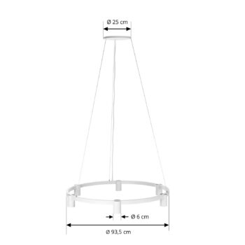 Arcchio závesné svietidlo Brinja, biele, Ø 94 cm, 6-pl., GU10