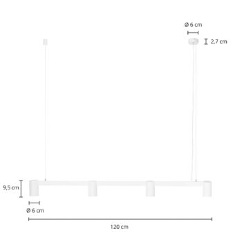 Arcchio závesné svietidlo Brinja, biele, dĺžka 120 cm, 4-pl., GU10