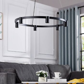 Arcchio závesné svietidlo Brinja, čierne, Ø 94 cm, 6-pl., GU10
