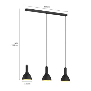 Arcchio závesné svietidlo Cosmina, 3-pl., dĺžka 90 cm, čierne