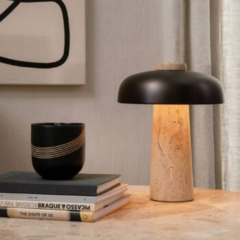 Audo LED stolová lampa Reverse, bronz, travertín, výška 30 cm